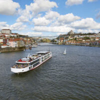 The Viking Hemming river ship on the Douro River near Porto, Portugal